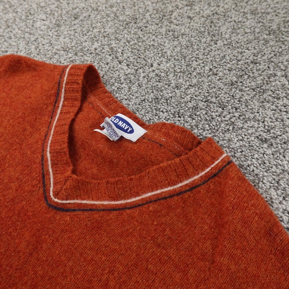 VTG Old Navy Sweater Mens L Orange Lambswool V Neck Knit Pullover 90s Y2K